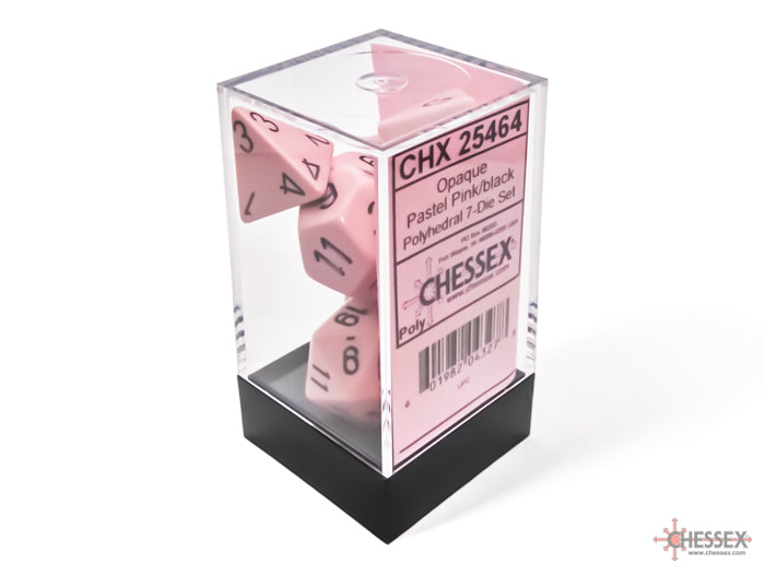 Chessex Opaque Pastel Pink/black Polyhedral 7-Dice Set | Mega City Incorporated