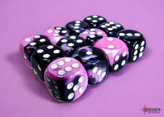 Chessex Gemini Black-Pink/white 16mm d6 Dice Block (12 dice) | Mega City Incorporated