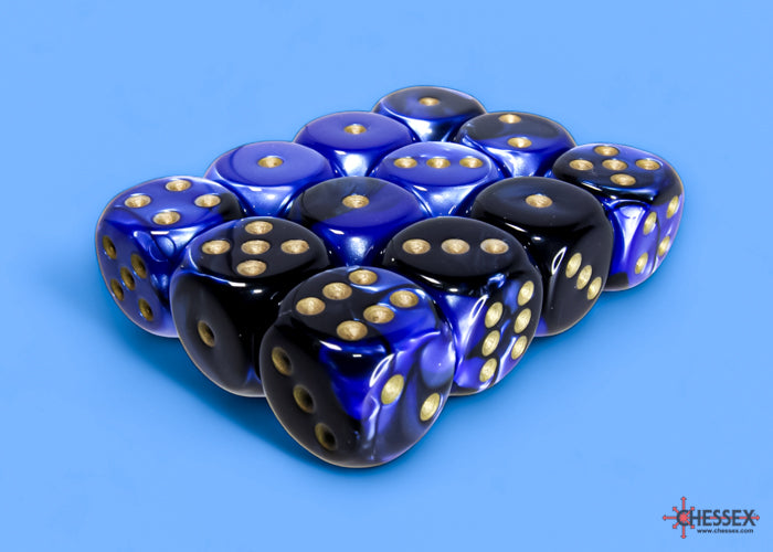 Chessex Gemini Black-Blue/gold 16mm d6 Dice Block (12 dice) | Mega City Incorporated