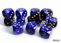 Chessex Gemini Black-Blue/gold 16mm d6 Dice Block (12 dice) | Mega City Incorporated