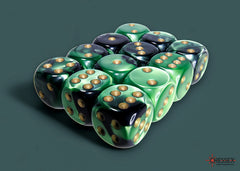 Chessex Gemini Black-Green/gold 16mm d6 Dice Block (12 dice) | Mega City Incorporated