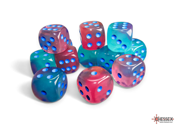 Chessex Gemini Gel Green-Pink/blue Luminary 16mm d6 Dice Block (12 dice) | Mega City Incorporated