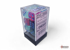 Chessex Gemini Gel Green-Pink/blue Luminary 16mm d6 Dice Block (12 dice) | Mega City Incorporated