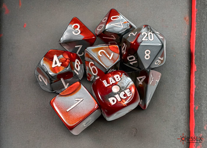 Chessex Gemini Red-Steel/white Polyhedral 7-Dice Set (with bonus die) | Mega City Incorporated