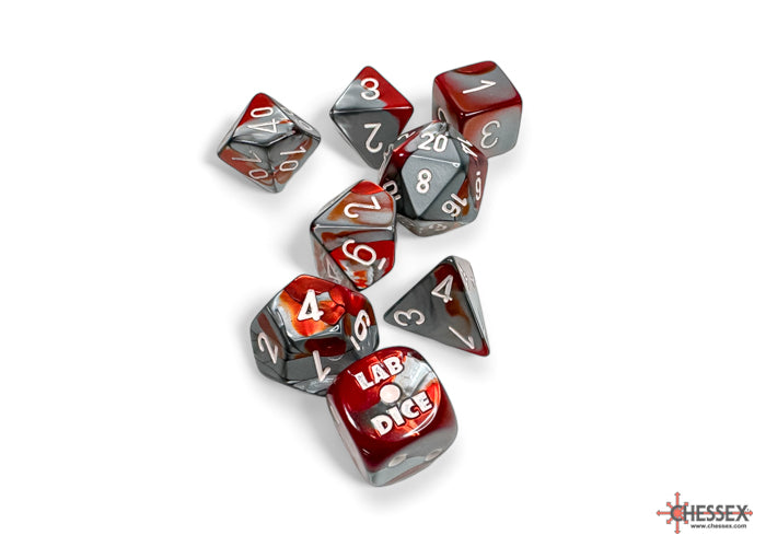 Chessex Gemini Red-Steel/white Polyhedral 7-Dice Set (with bonus die) | Mega City Incorporated