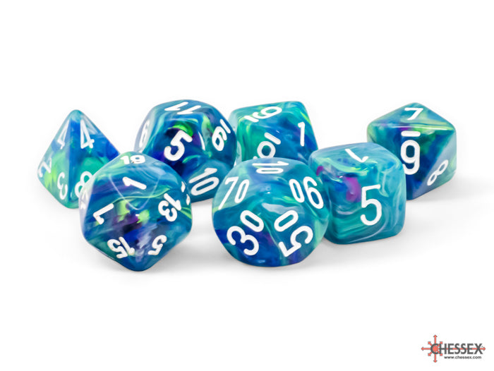 Chessex Festive Mega-hedral Waterlily/white 7-Die set | Mega City Incorporated