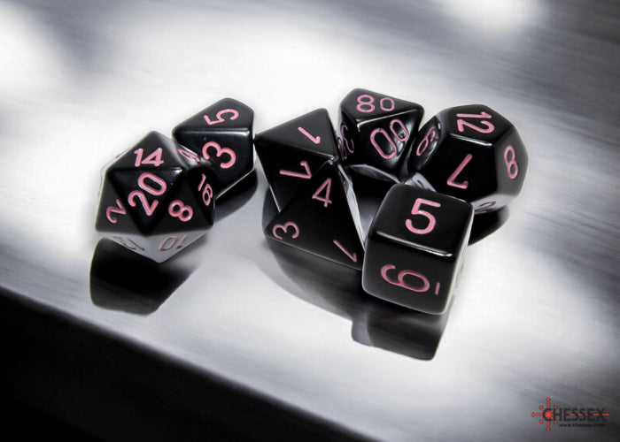 Chessex Opaque Black/pink Polyhedral 7-Dice Set | Mega City Incorporated