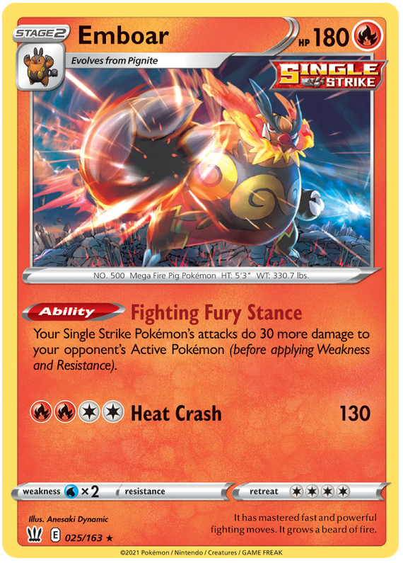 Emboar (025/163) [Sword & Shield: Battle Styles] | Mega City Incorporated