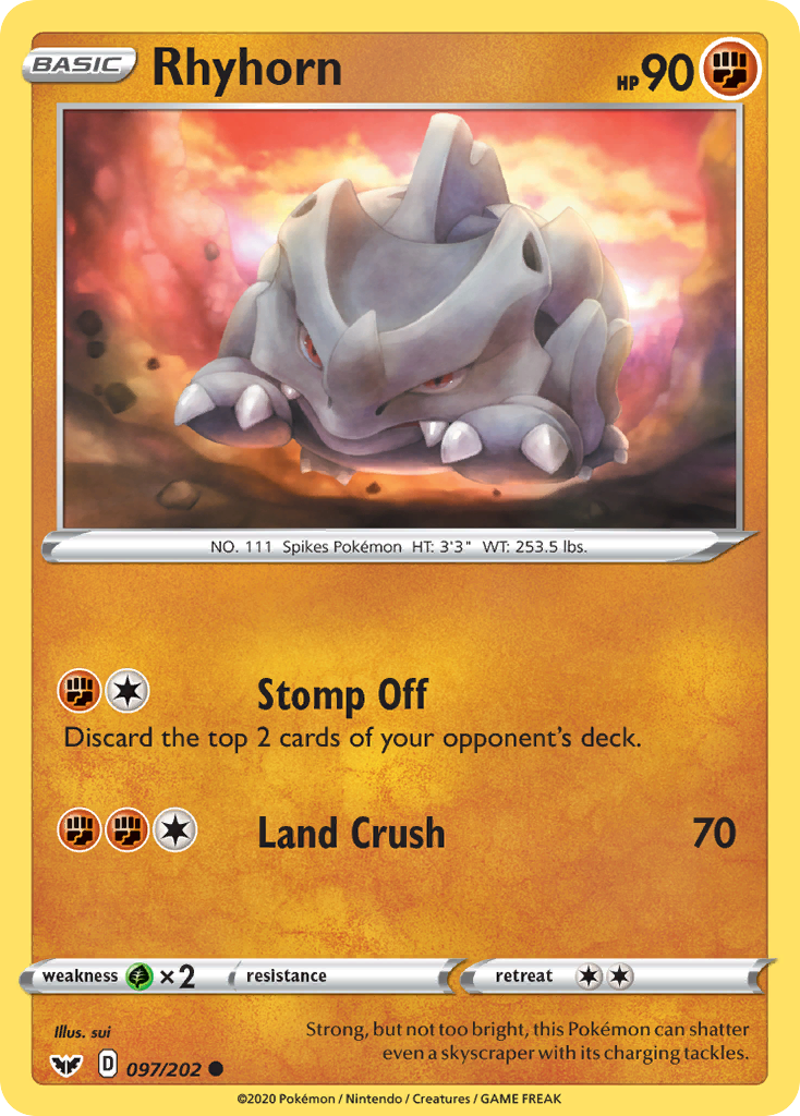 Rhyhorn (097/202) [Sword & Shield: Base Set] | Mega City Incorporated