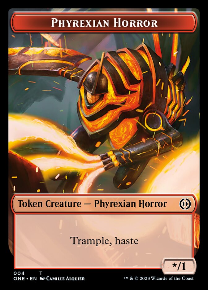 Rebel // Phyrexian Horror (004) Double-Sided Token [Phyrexia: All Will Be One Tokens] | Mega City Incorporated