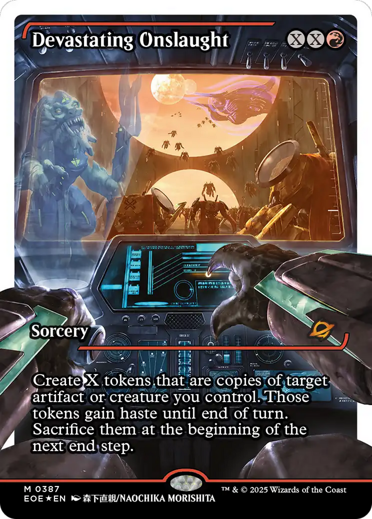 Devastating Onslaught (0387) (Showcase) (Fracture Foil) [Edge of Eternities] | Mega City Incorporated