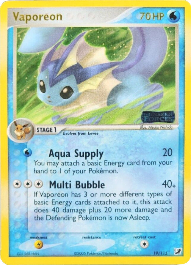 Vaporeon (19/115) (Stamped) [EX: Unseen Forces] | Mega City Incorporated