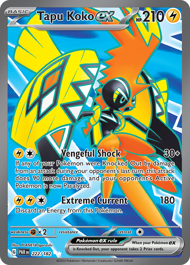 Tapu Koko ex (222/182) [Scarlet & Violet: Paradox Rift] | Mega City Incorporated