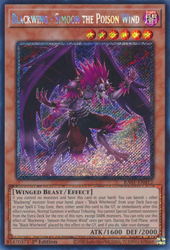 Blackwing - Simoon the Poison Wind [RA01-EN012] Platinum Secret Rare | Mega City Incorporated