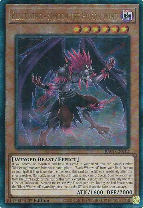 Blackwing - Simoon the Poison Wind [RA01-EN012] Prismatic Ultimate Rare | Mega City Incorporated