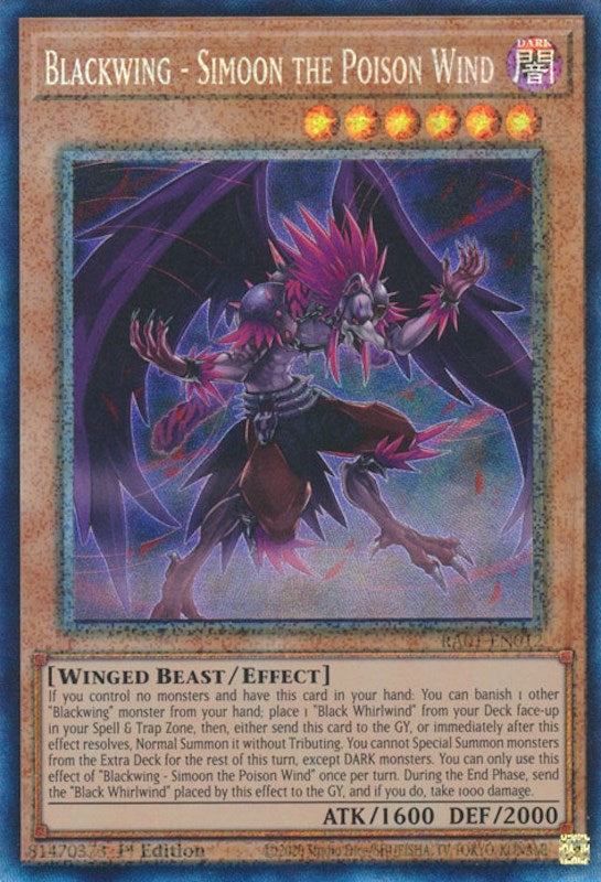 Blackwing - Simoon the Poison Wind [RA01-EN012] Prismatic Collector's Rare | Mega City Incorporated