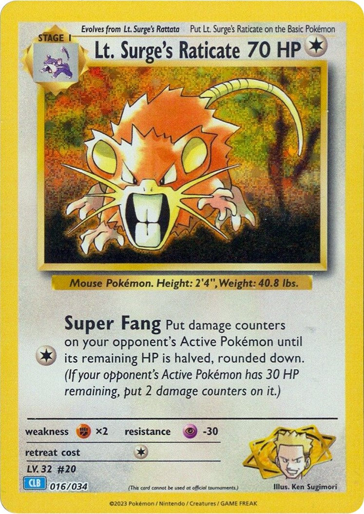 Lt. Surge's Raticate [Trading Card Game Classic] | Mega City Incorporated