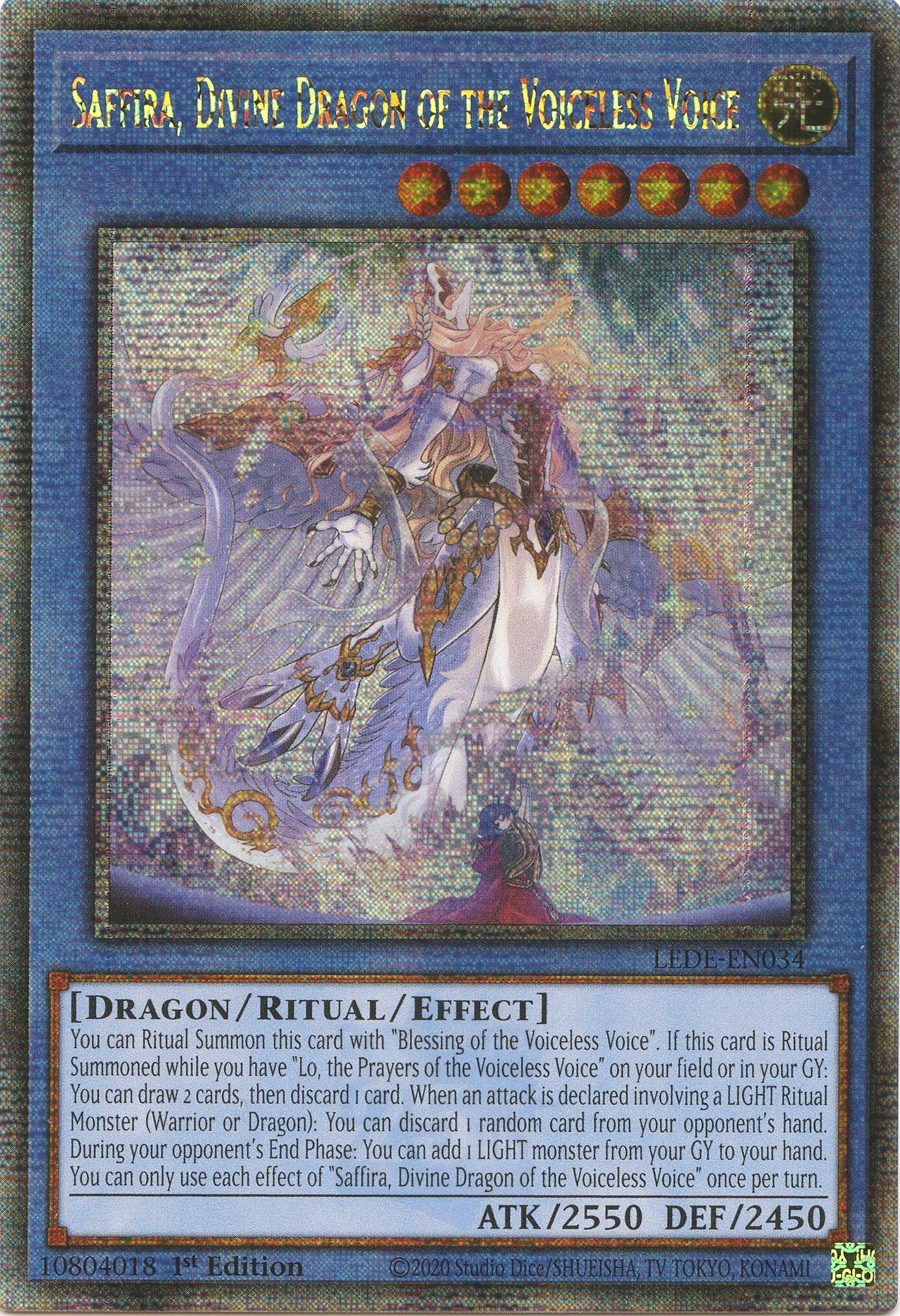 Saffira, Divine Dragon of the Voiceless Voice (Quarter Century Secret Rare) [LEDE-EN034] Quarter Century Secret Rare | Mega City Incorporated