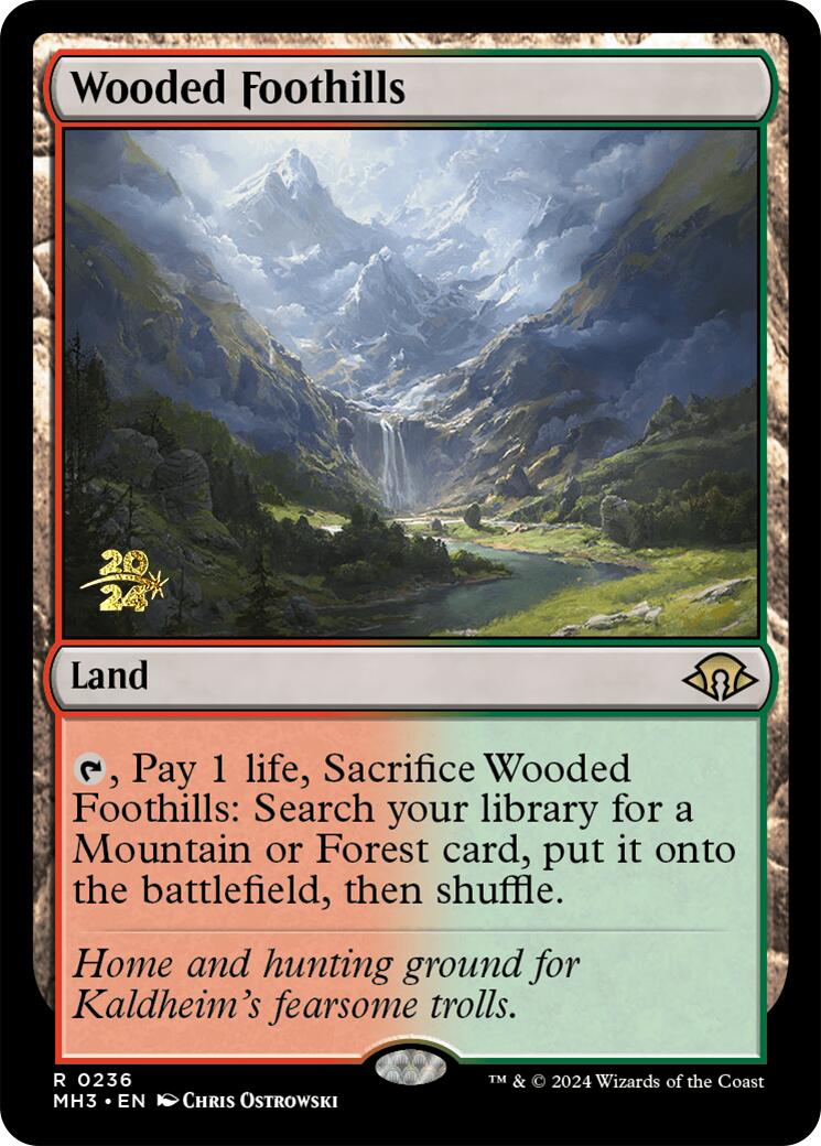 Wooded Foothills [Modern Horizons 3 Prerelease Promos] | Mega City Incorporated