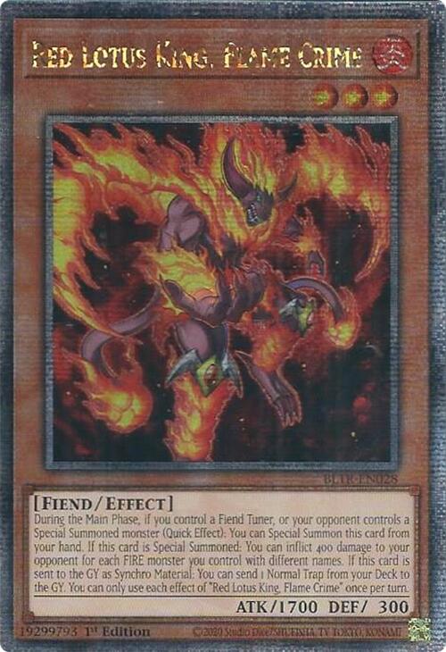 Red Lotus King, Flame Crime (Quarter Century Secret Rare) [BLTR-EN028] Quarter Century Secret Rare | Mega City Incorporated