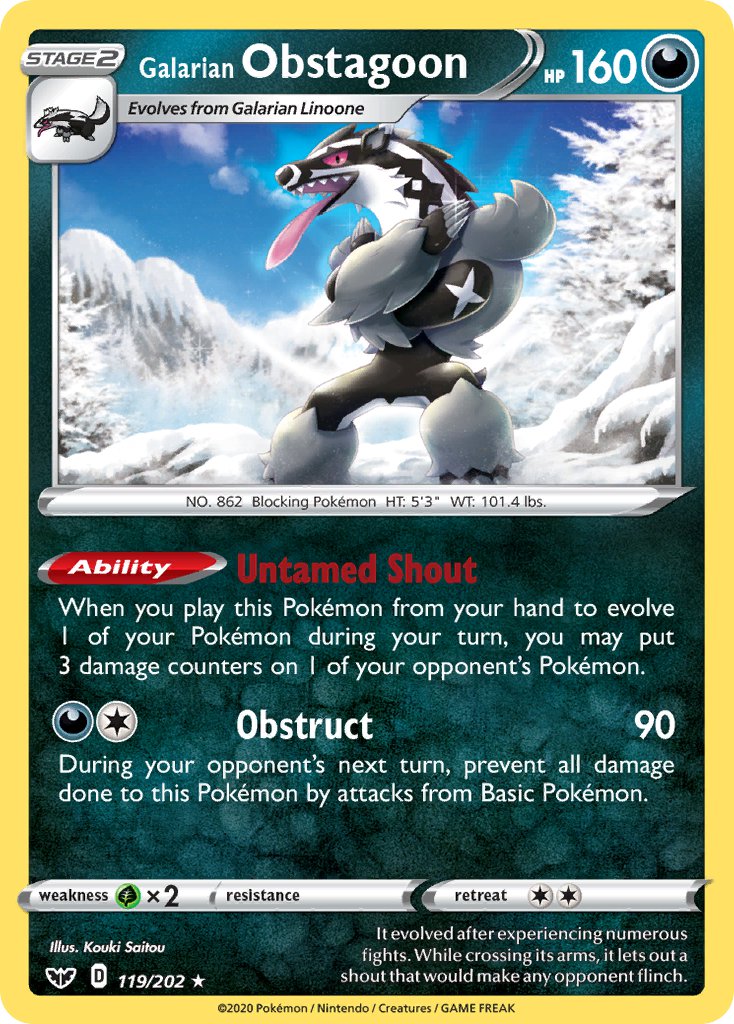 Galarian Obstagoon (119/202) (Theme Deck Exclusive) [Sword & Shield: Base Set] | Mega City Incorporated