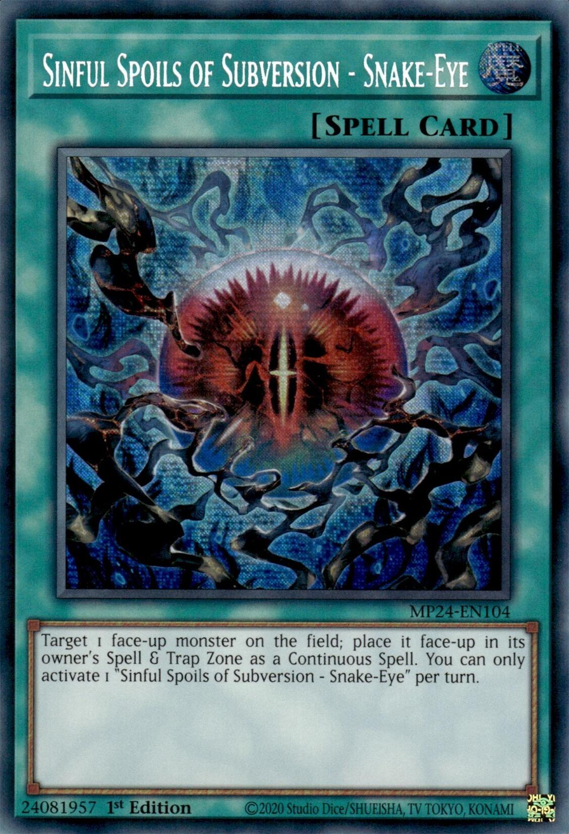 Sinful Spoils of Subversion - Snake-Eye [MP24-EN104] Prismatic Secret Rare | Mega City Incorporated