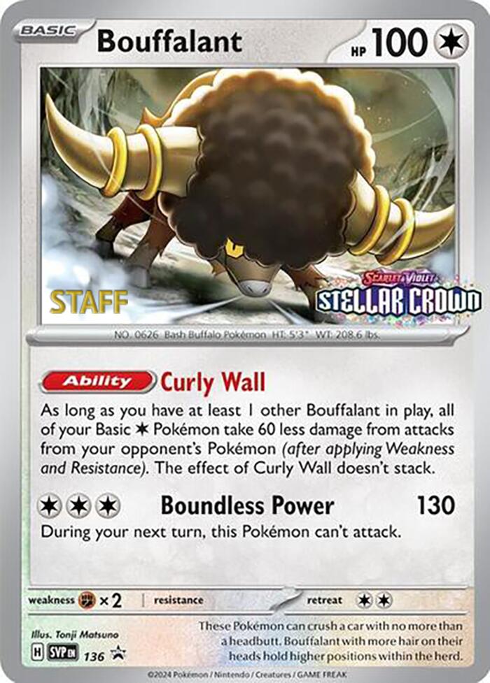 Bouffalant (136) (Staff Promo) [Scarlet & Violet: Black Star Promos] | Mega City Incorporated