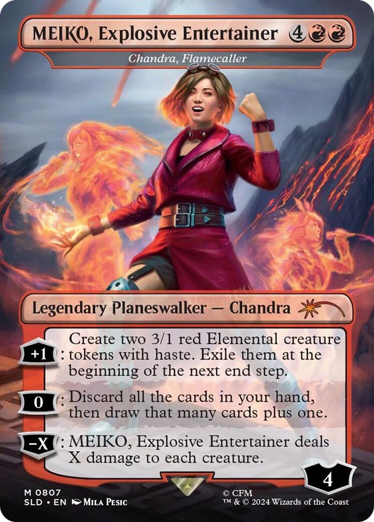 MEIKO, Explosive Entertainer - Chandra, Flamecaller (Rainbow Foil) [Secret Lair Drop Series] | Mega City Incorporated