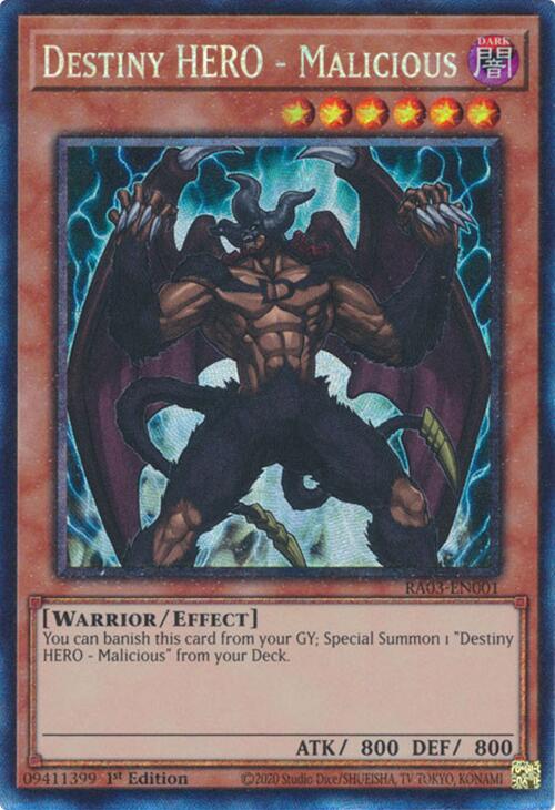 Destiny HERO - Malicious (CR) [RA03-EN001] Prismatic Collector's Rare | Mega City Incorporated