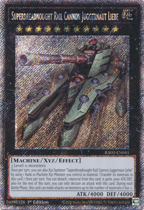 Superdreadnought Rail Cannon Juggernaut Liebe (Platinum Secret Rare) [RA03-EN041] Platinum Secret Rare | Mega City Incorporated