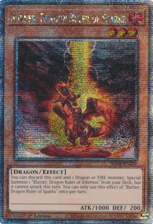 Burner, Dragon Ruler of Sparks (Quarter Century Secret Rare) [RA03-EN256] Quarter Century Secret Rare | Mega City Incorporated