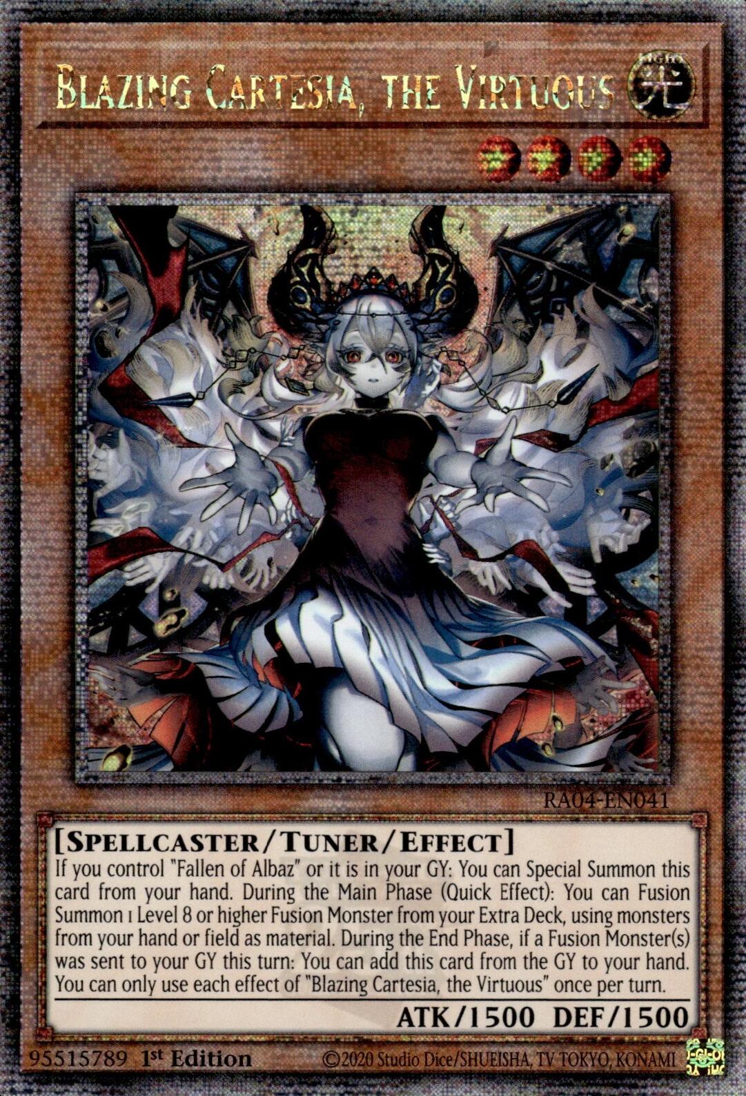 Blazing Cartesia, the Virtuous (New Art) [RA04-EN041] Quarter Century Secret Rare | Mega City Incorporated