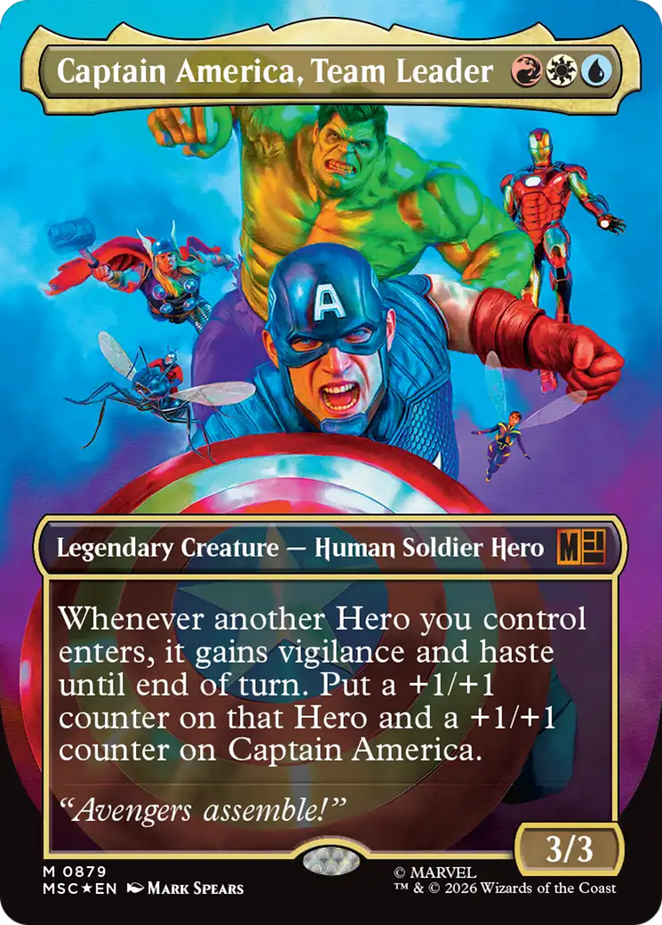 Captain America, Team Leader (Borderless) (Surge Foil) [Marvel Super Heroes Commander] | Mega City Incorporated