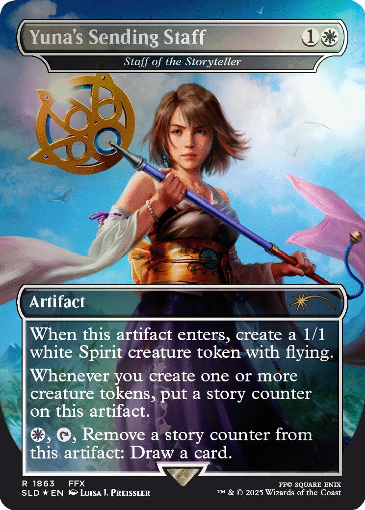 Yuna's Sending Staff - Staff of the Storyteller (Rainbow Foil) [Secret Lair Drop Series] | Mega City Incorporated