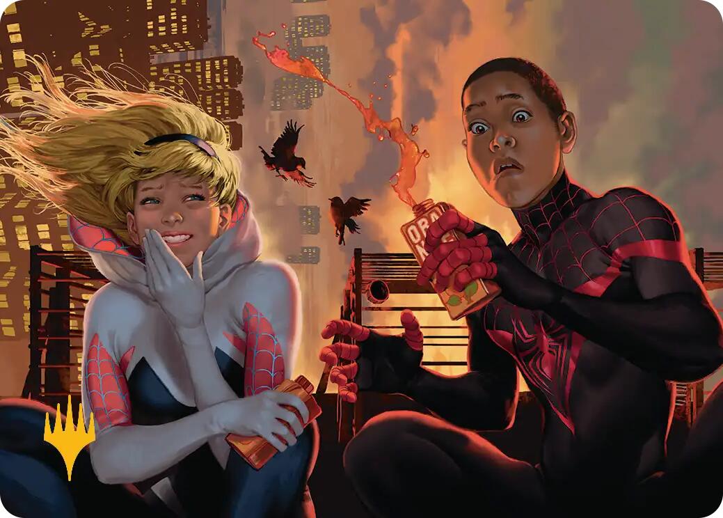 Heroes' Hangout Art Card (Gold-Stamped Planeswalker Symbol) [Marvel's Spider-Man Art Series] | Mega City Incorporated