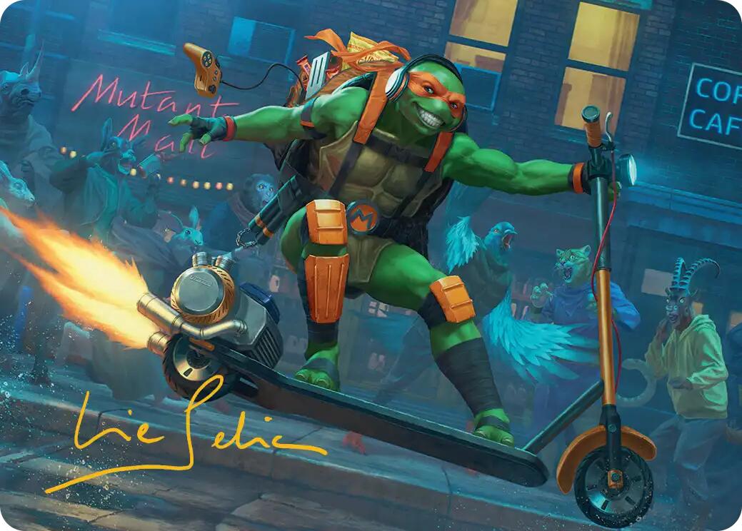 Michelangelo, On the Scene Art Card (Gold-Stamped Signature) [Teenage Mutant Ninja Turtles Art Series] | Mega City Incorporated