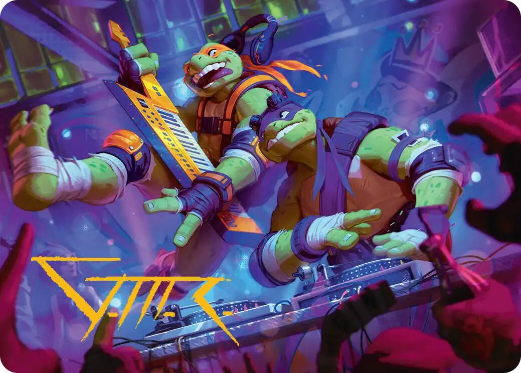 Mikey & Don, Party Planners Art Card (Gold-Stamped Signature) [Teenage Mutant Ninja Turtles Art Series] | Mega City Incorporated