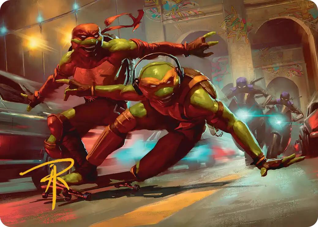 Raph & Mikey, Troublemakers Art Card (Gold-Stamped Signature) [Teenage Mutant Ninja Turtles Art Series] | Mega City Incorporated
