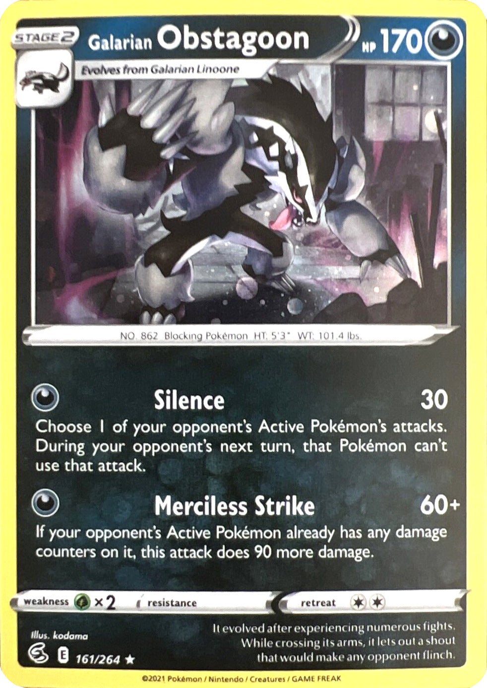 Galarian Obstagoon (161/264) (Cosmos Holo) [Sword & Shield: Fusion Strike] | Mega City Incorporated