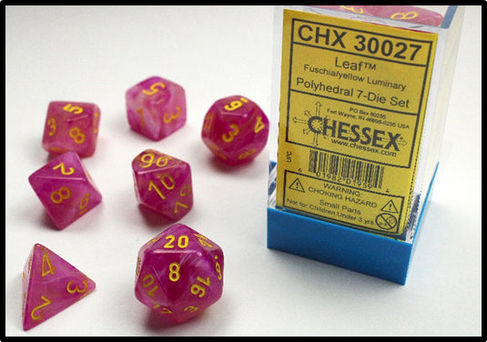 Chessex Leaf Luminary Fuchsia/Yellow Polyhedral 7-Dice Set | Mega City Incorporated