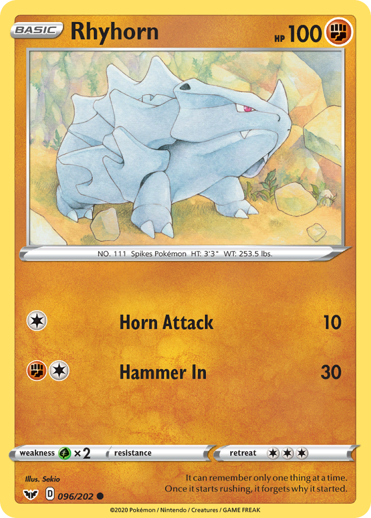 Rhyhorn (096/202) [Sword & Shield: Base Set] | Mega City Incorporated