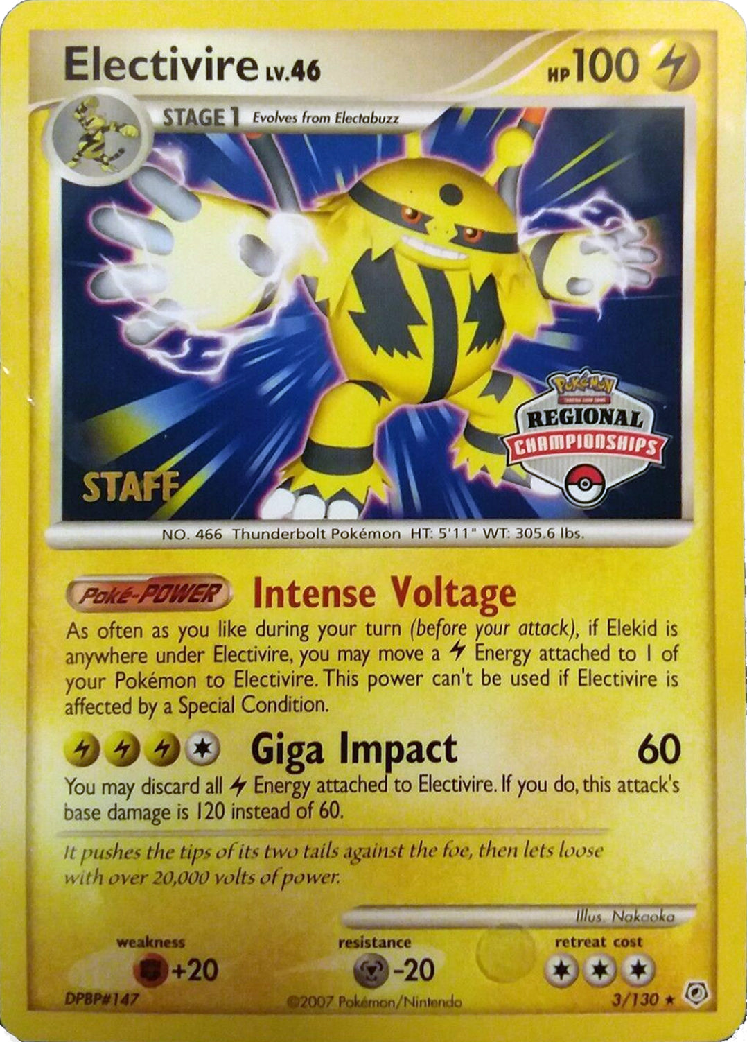 Electivire (003/130) (2008 Staff Regional Championships) [League & Championship Cards] | Mega City Incorporated