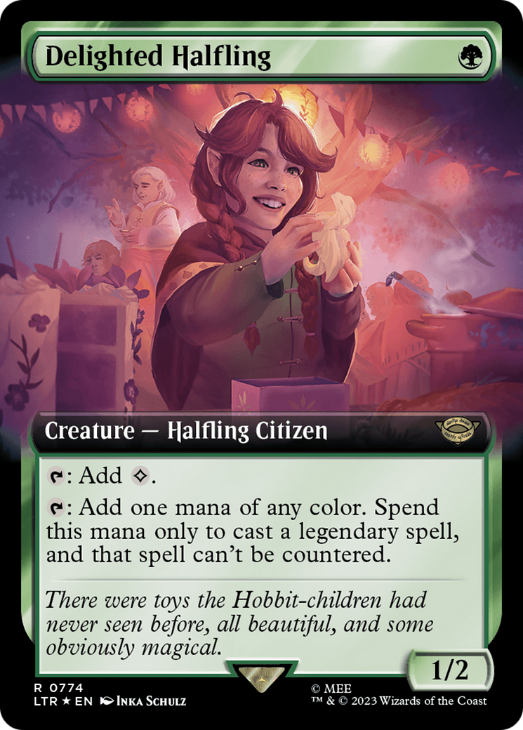 Delighted Halfling (Extended Art) (Surge Foil) [The Lord of the Rings: Tales of Middle-Earth] | Mega City Incorporated