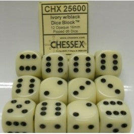 Chessex: Opaque 16Mm D6 Ivory/Black | Mega City Incorporated
