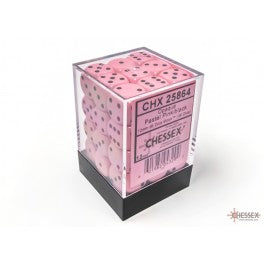 Chessex Opaque 12mm d6 Pastel Pink/black Dice Block(36 dice) | Mega City Incorporated
