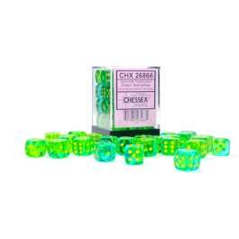 Chessex Gemini Translucent Green-Teal/Yellow 12MM D6 Dice Block | Mega City Incorporated