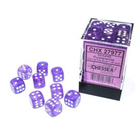 View Larger Chessex Borealis 12mm d6 Purple/white Luminary Dice Block (36 dice) | Mega City Incorporated