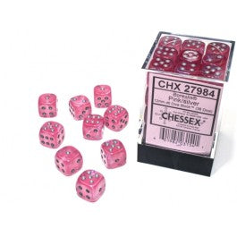 Chessex Borealis 12mm d6 Pink/silver Luminary Dice Block (36 dice) | Mega City Incorporated