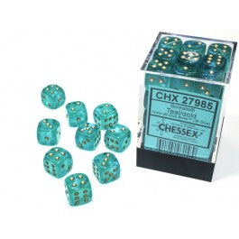 Chessex Borealis 12mm d6 Teal/gold Luminary Dice Block (36 dice) | Mega City Incorporated