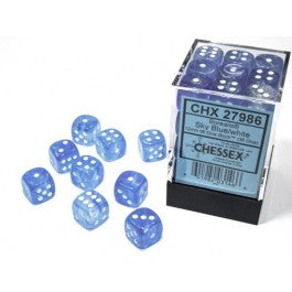 Chessex Borealis 12mm d6 Sky Blue/white Luminary Dice Block (36 dice) | Mega City Incorporated